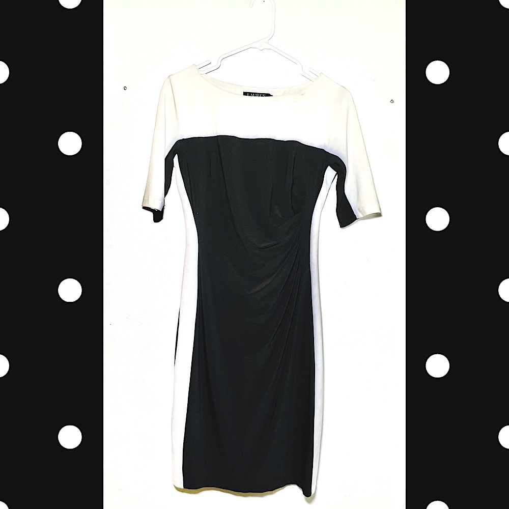 Ralph Lauren B&W color block career dress